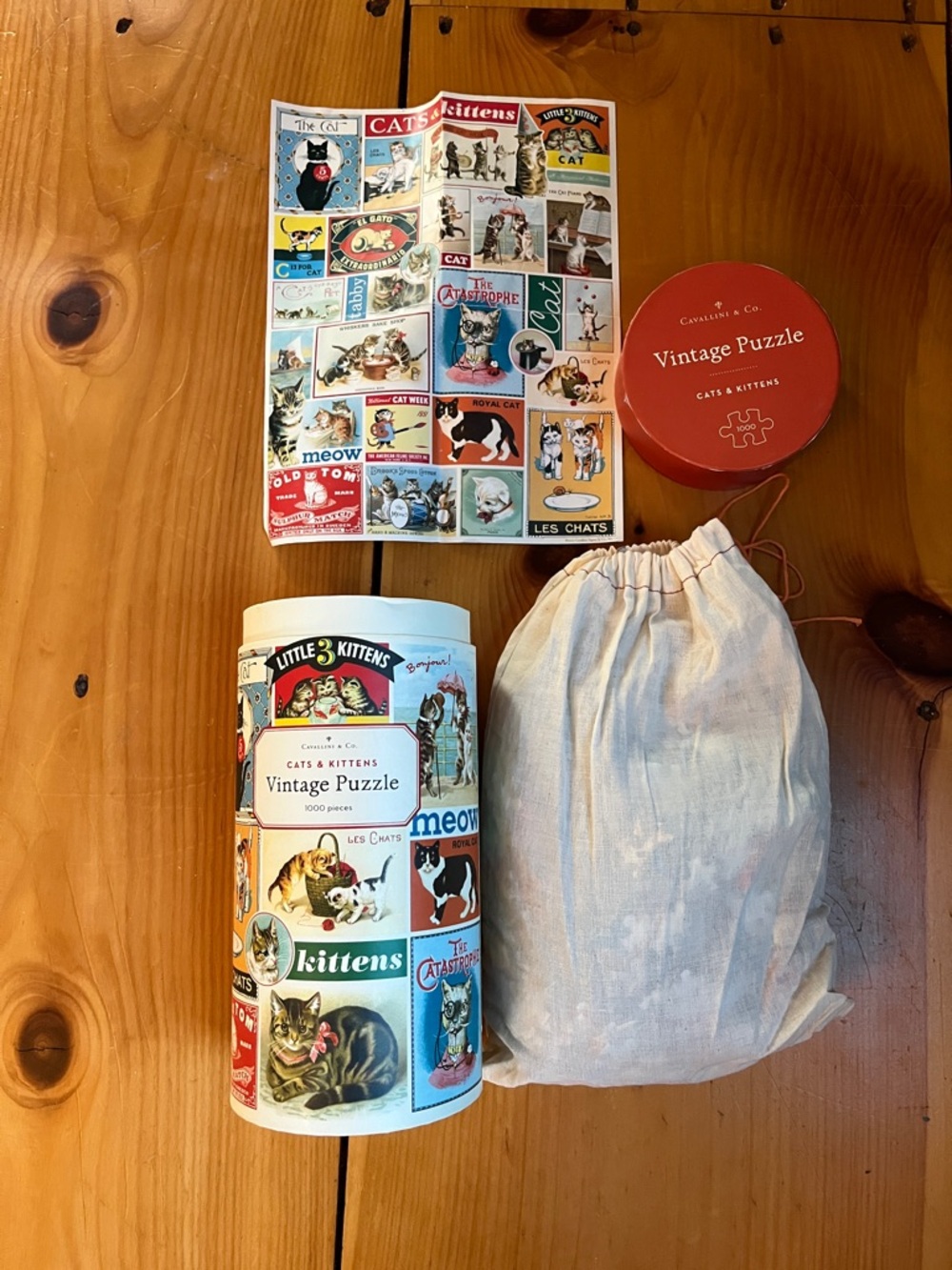 CAVALLINI 1000 Piece Jigsaw Puzzle Vintage Cats & Kittens ~ In Bag Tube & Poster